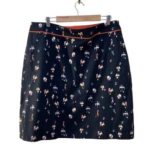 Laura Ashley Black Straight Pencil Cotton Skirt Working Women Print Size 14